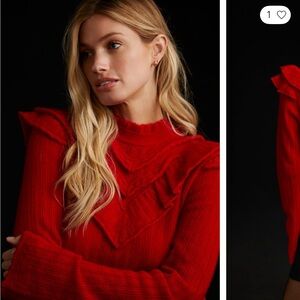 Stunning Cashmere Red Anthropologie Sweater- perfect for holiday season!